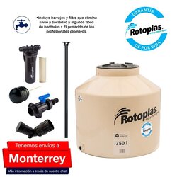 Tinaco Rotoplas Beige 750L Equipado Filtro y Herraje 1.10x1.02 m