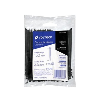 Cincho Plástico Volteck 15 cm Negro 100 pz