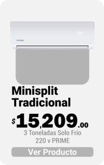 Minisplit Tradicional 3 Ton Solo Frio 220V PRIME