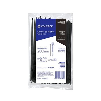 Cincho Plástico Volteck 20 cm Negro 100 pz