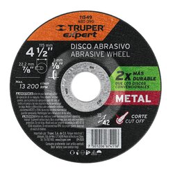 Disco Corte Metal Truper 4½ Alto Rendimiento