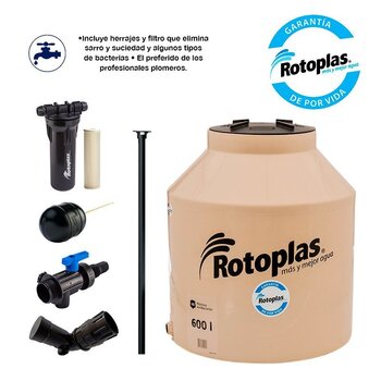 Tinaco Rotoplas Beige 600L Equipado Filtro y Herraje 0.97x1.12 m