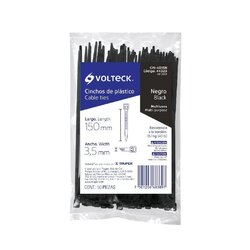 Cincho Plástico Volteck 15 cm Negro Tensión 18.14 kg 50 pz